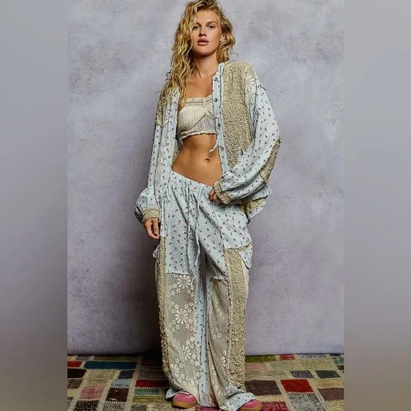 POL Hooded Boho Cottagecore Floral Lace Hoodie Jacket Sleeve Button Closure - Picture 7 of 7